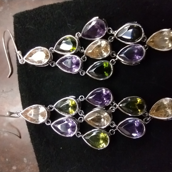 Banana Republic Sterling Citrinr, Peridot, Amethyst Chandelier Earrings - Picture 6 of 8